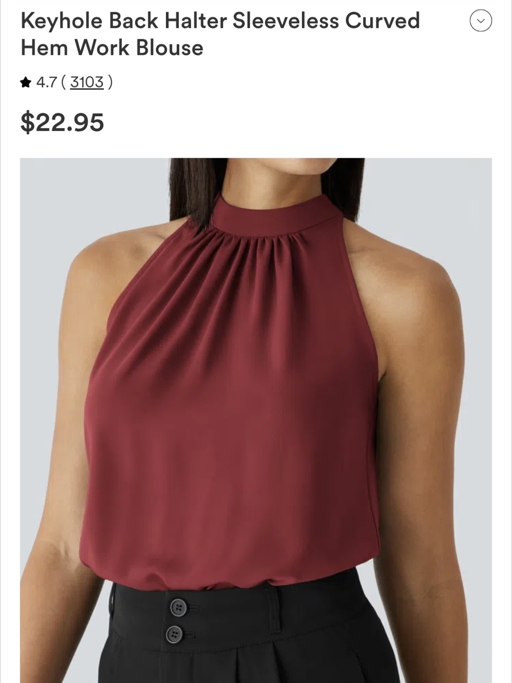 Keyhole Back Halter Sleeveless Curved Hem Work Blouse